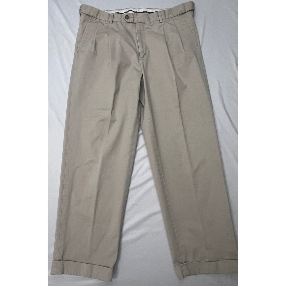 SaddleBred Mens Khaki Dress Pants 36x30 Pleated Front Cuffed Chino Slacks